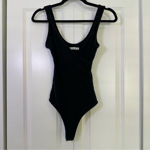 Abercrombie & Fitch Black Knotted Shoulders Wrap Bodysuit Small